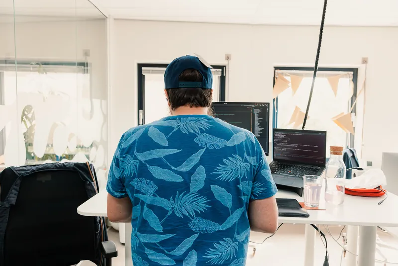 Working standing up by the window